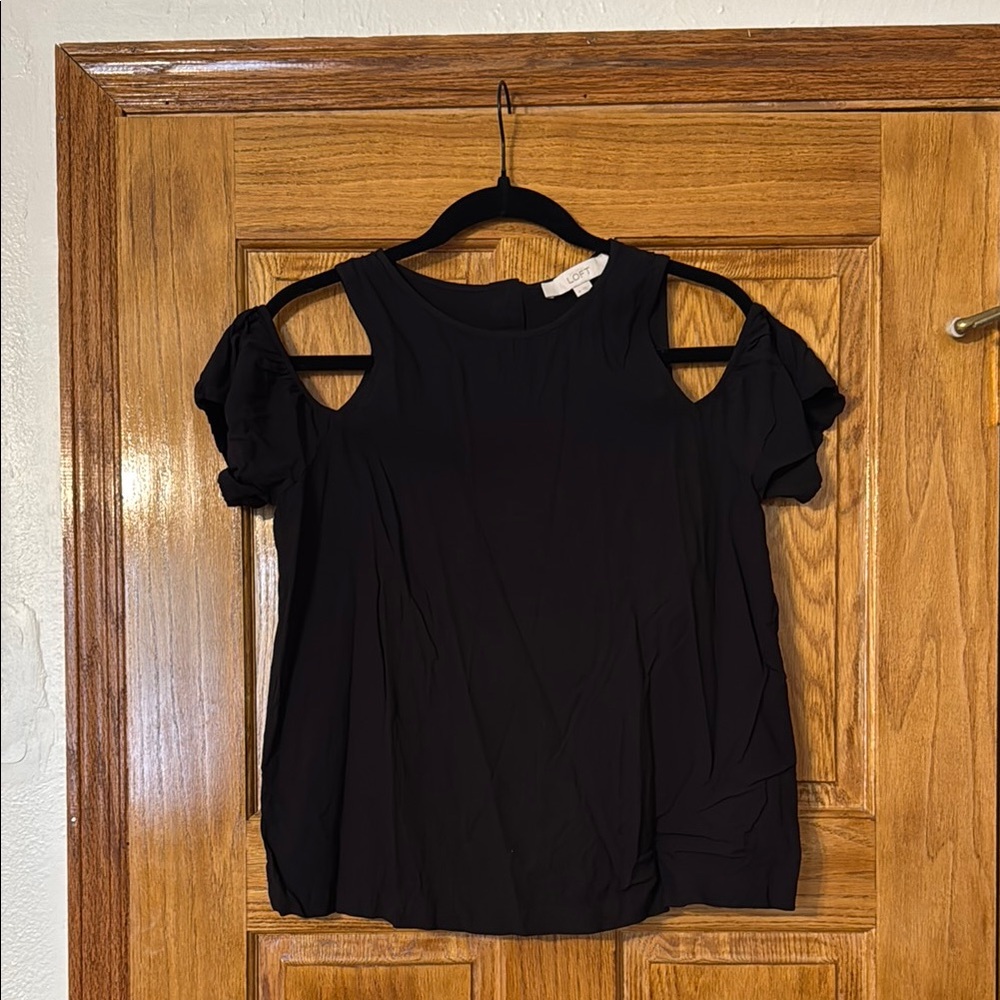 Ann Taylor Loft Black Cold Shoulder Women's Top